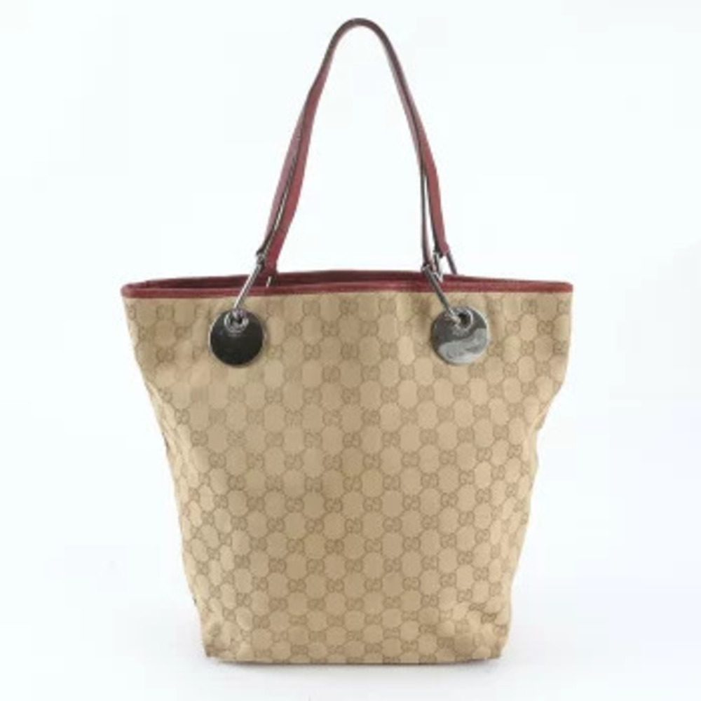 Gucci Abbey GG Canvas Leather 2Way Shoulder Tote Bag Tan